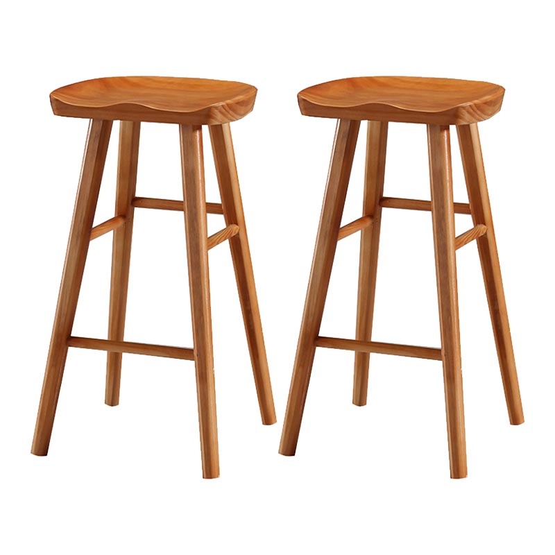 Industrial Contoured Seat Backless Solid Wood Bar Stool for Restaurant