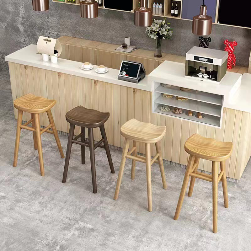 Industrial Contoured Seat Backless Solid Wood Bar Stool for Restaurant