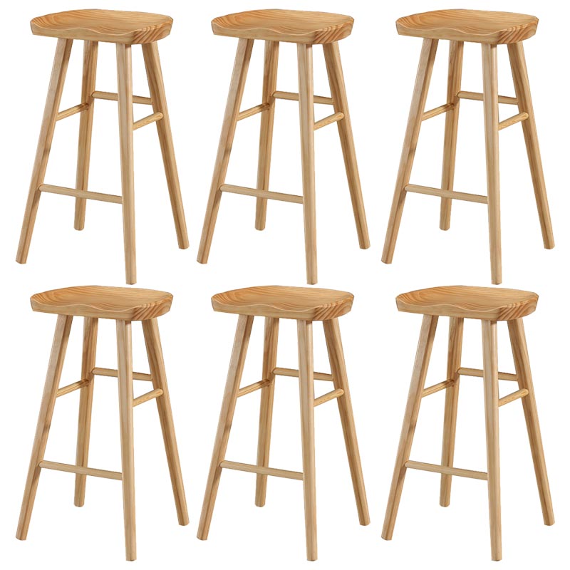 Industrial Contoured Seat Backless Solid Wood Bar Stool for Restaurant
