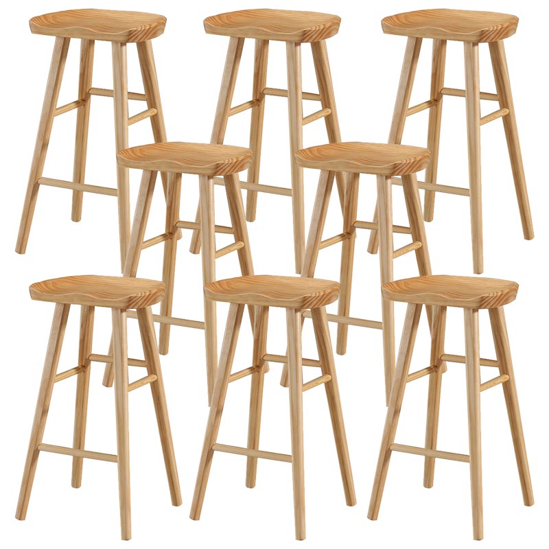 Industrial Contoured Seat Backless Solid Wood Bar Stool for Restaurant