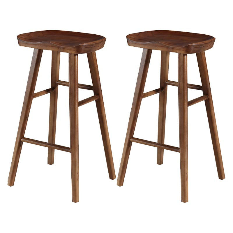 Industrial Contoured Seat Backless Solid Wood Bar Stool for Restaurant