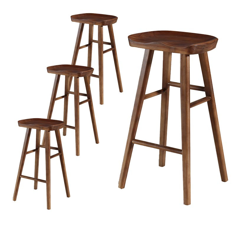 Industrial Contoured Seat Backless Solid Wood Bar Stool for Restaurant