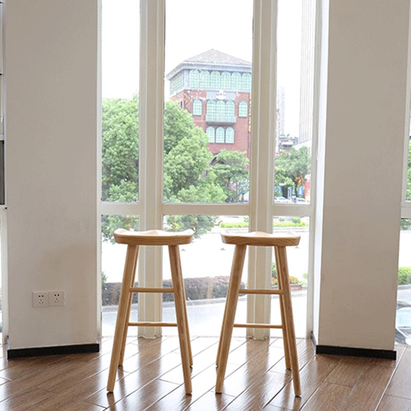 Industrial Contoured Seat Backless Solid Wood Bar Stool for Restaurant