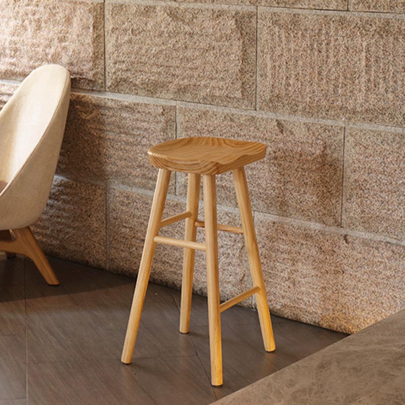 Industrial Contoured Seat Backless Solid Wood Bar Stool for Restaurant