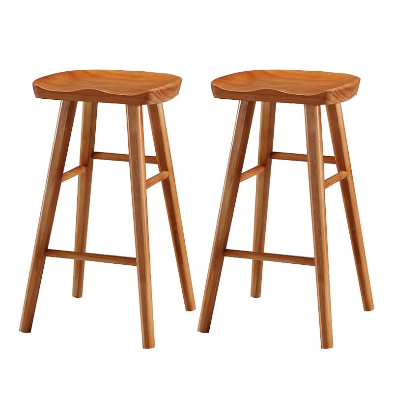 Industrial Contoured Seat Backless Solid Wood Bar Stool for Restaurant
