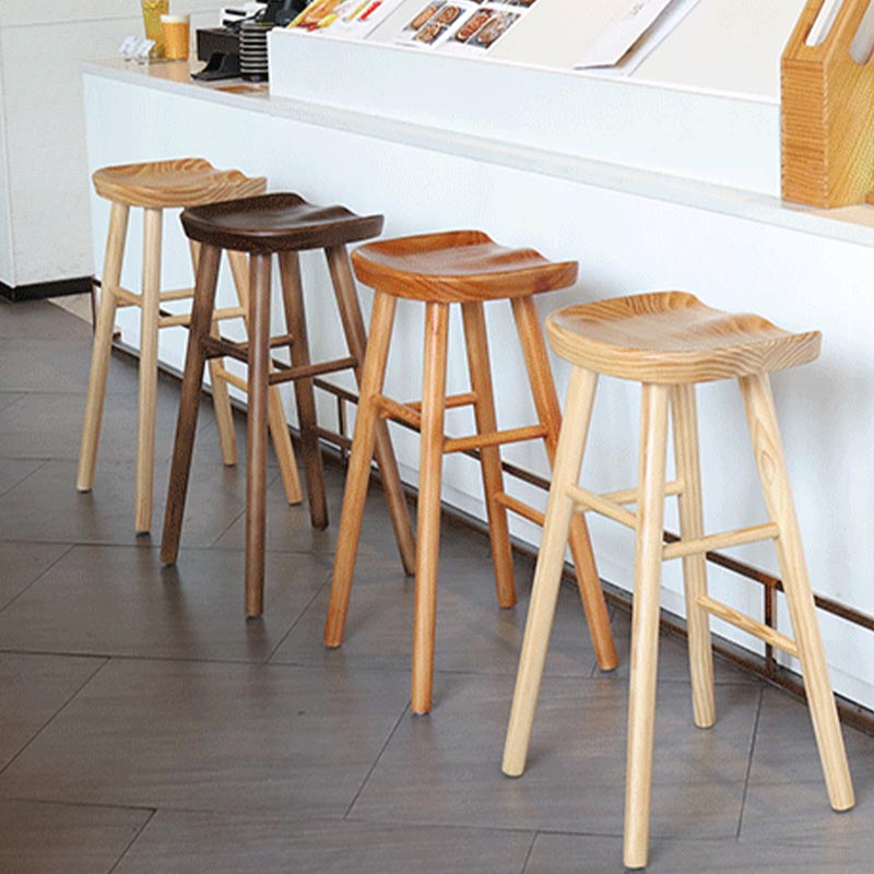 Industrial Contoured Seat Backless Solid Wood Bar Stool for Restaurant