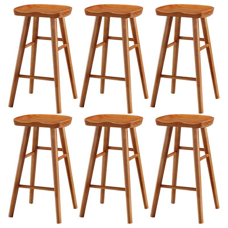 Industrial Contoured Seat Backless Solid Wood Bar Stool for Restaurant