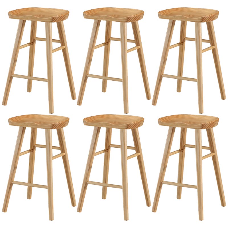 Industrial Contoured Seat Backless Solid Wood Bar Stool for Restaurant