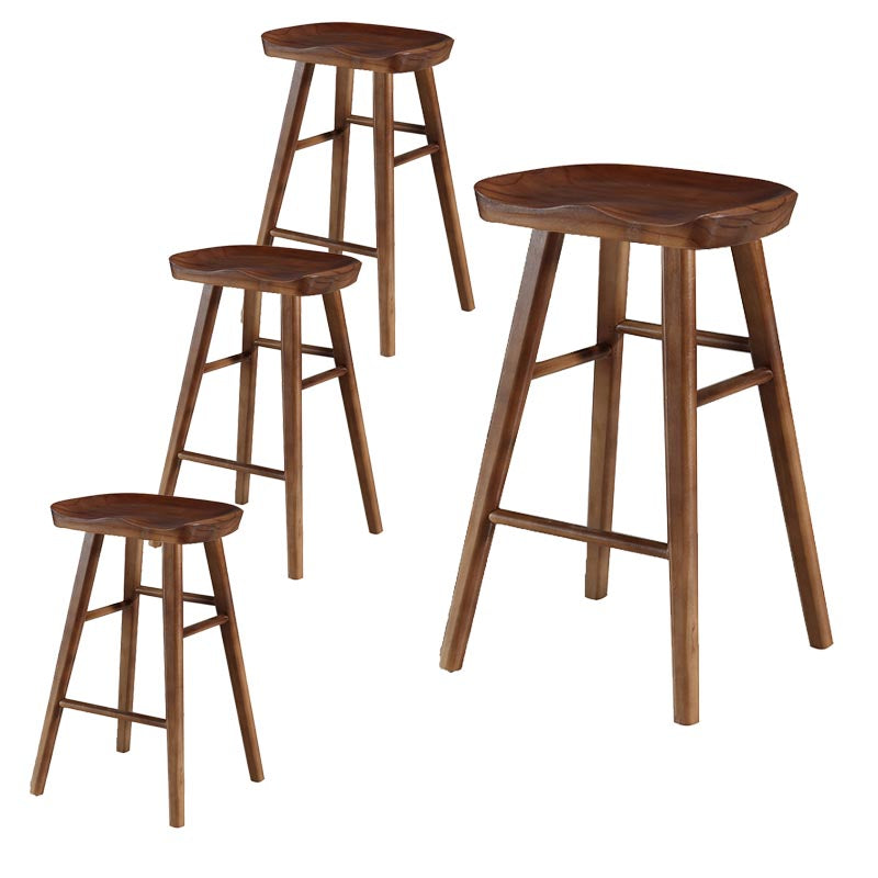 Industrial Contoured Seat Backless Solid Wood Bar Stool for Restaurant
