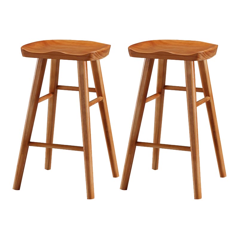 Industrial Contoured Seat Backless Solid Wood Bar Stool for Restaurant