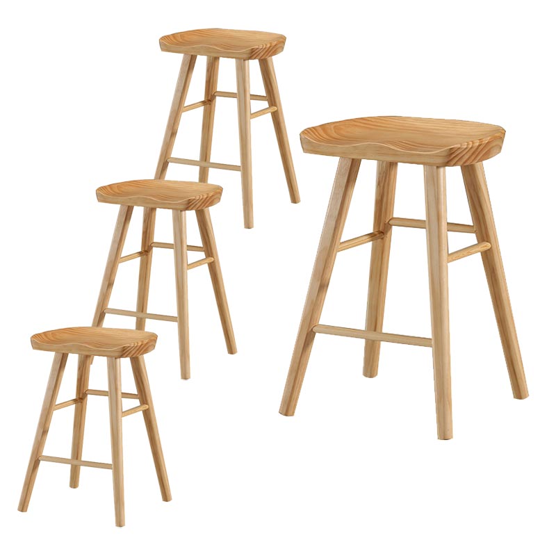 Industrial Contoured Seat Backless Solid Wood Bar Stool for Restaurant