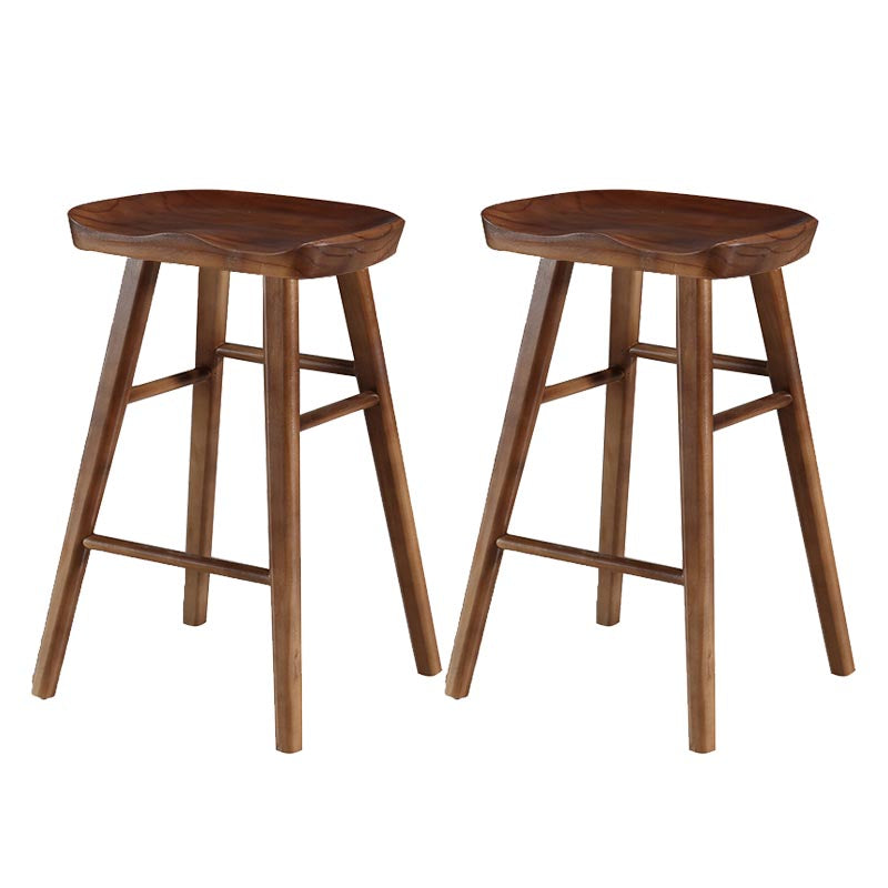 Industrial Contoured Seat Backless Solid Wood Bar Stool for Restaurant