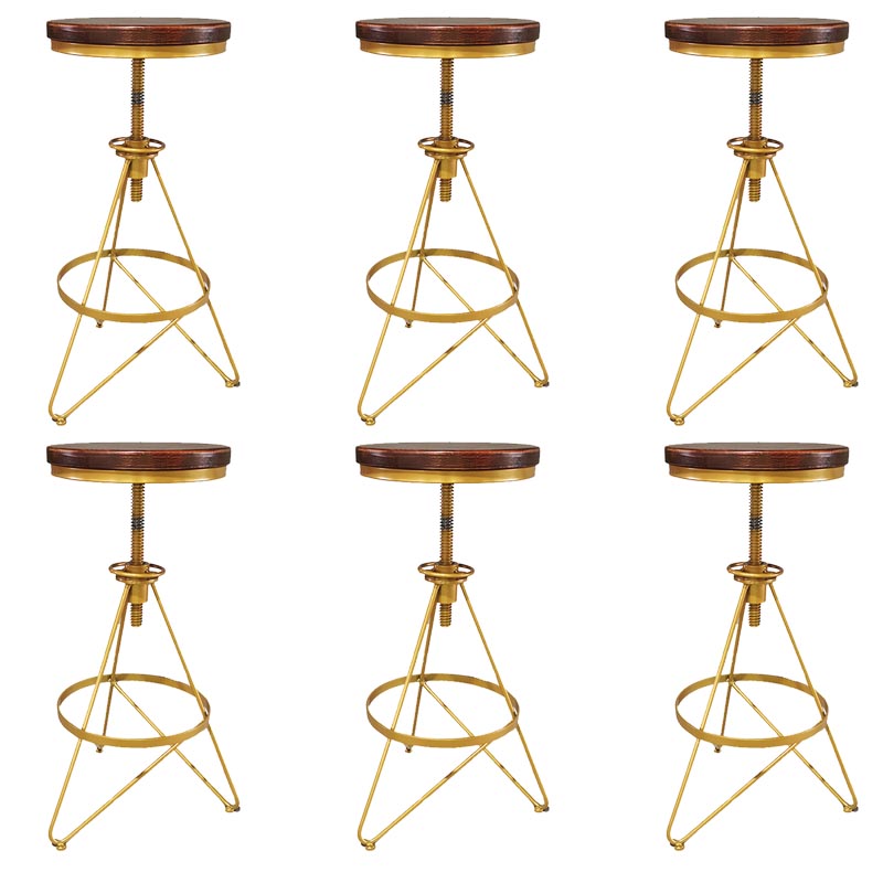 Industrial Adjustable Height Bar Stool Round Solid Wood with Iron Legs