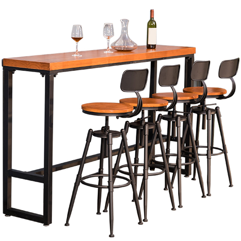 Industrial Solid Wood Bar Table Set 1/5/9 Pieces Counter Table with High Stools