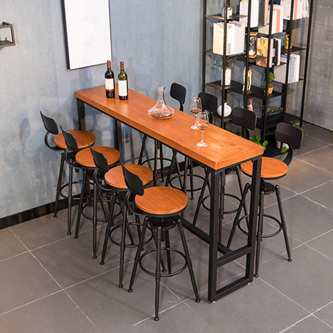 Industrial Solid Wood Bar Table Set 1/5/9 Pieces Counter Table with High Stools