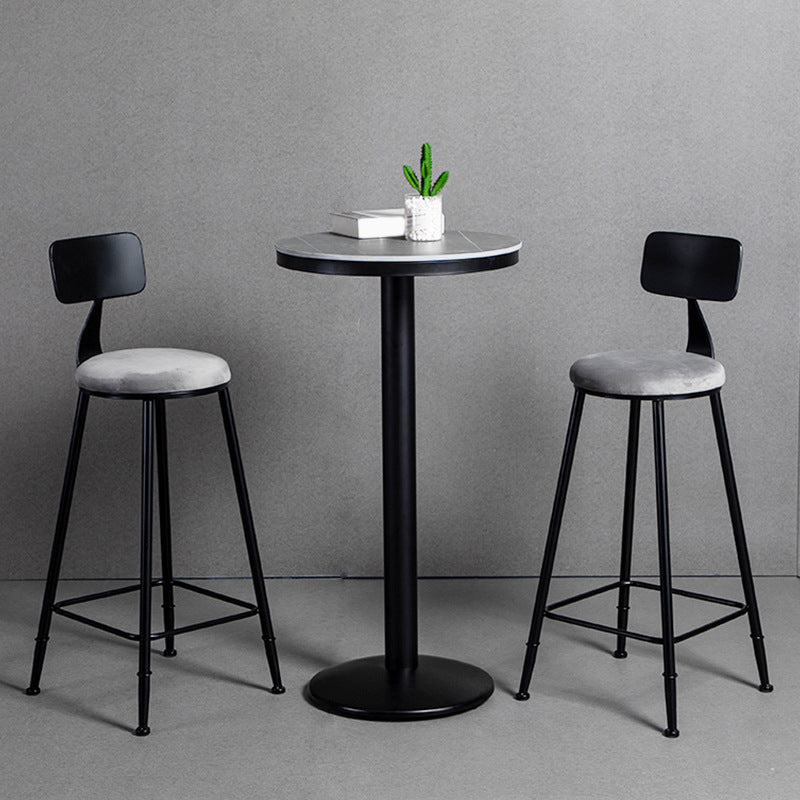 Modern 1/3 Pieces Bar Table Set Round Stone Counter Table with Backrest Stools