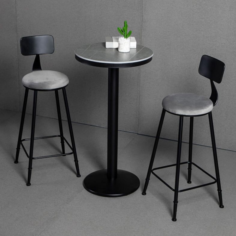 Modern 1/3 Pieces Bar Table Set Round Stone Counter Table with Backrest Stools
