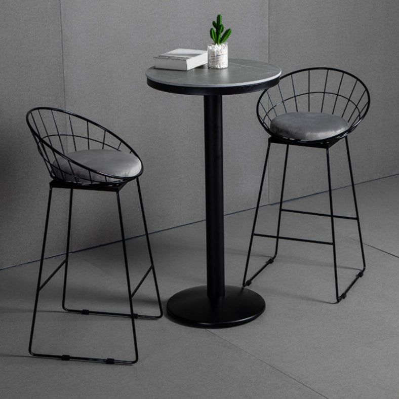 Modern 1/3 Pieces Bar Table Set Round Stone Counter Table with Backrest Stools