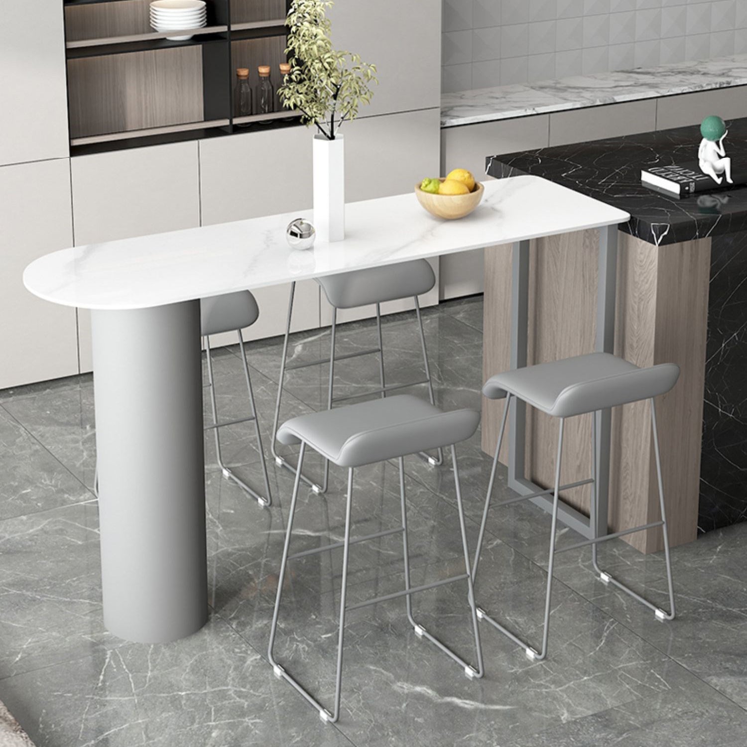 1/2/5 Pieces Modern Bar Stool and Table Set Sintered Stone Bar Table Set