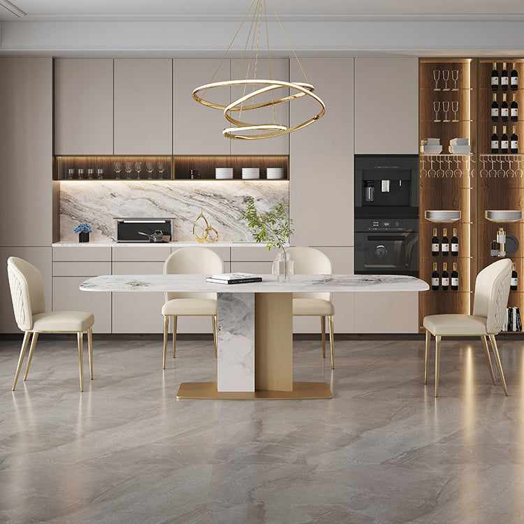 Luxurious Sintered Stone Top Dining Set Rectangle 1/4/5/6/7 Pieces Dining Room Table Set