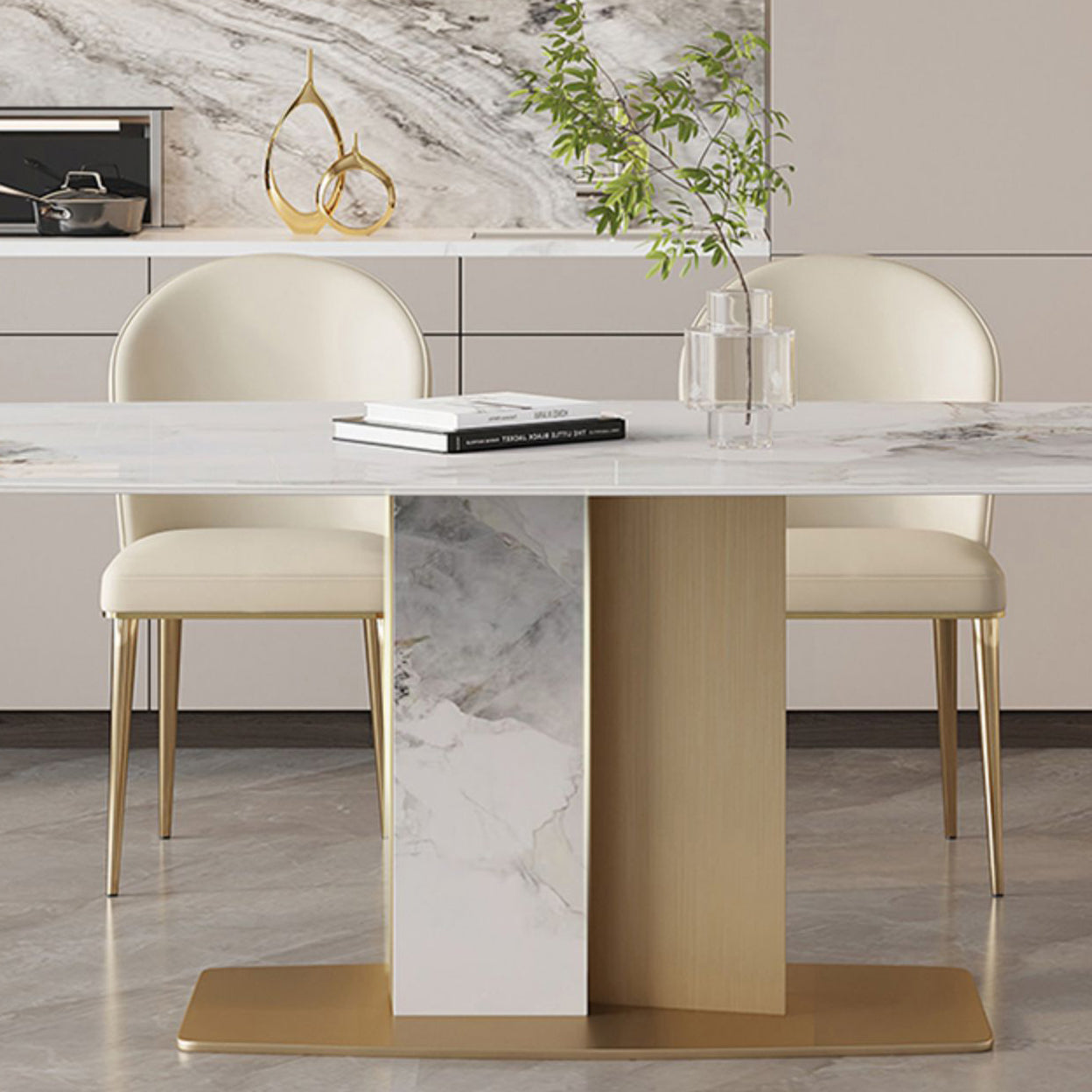 Luxurious Sintered Stone Top Dining Set Rectangle 1/4/5/6/7 Pieces Dining Room Table Set