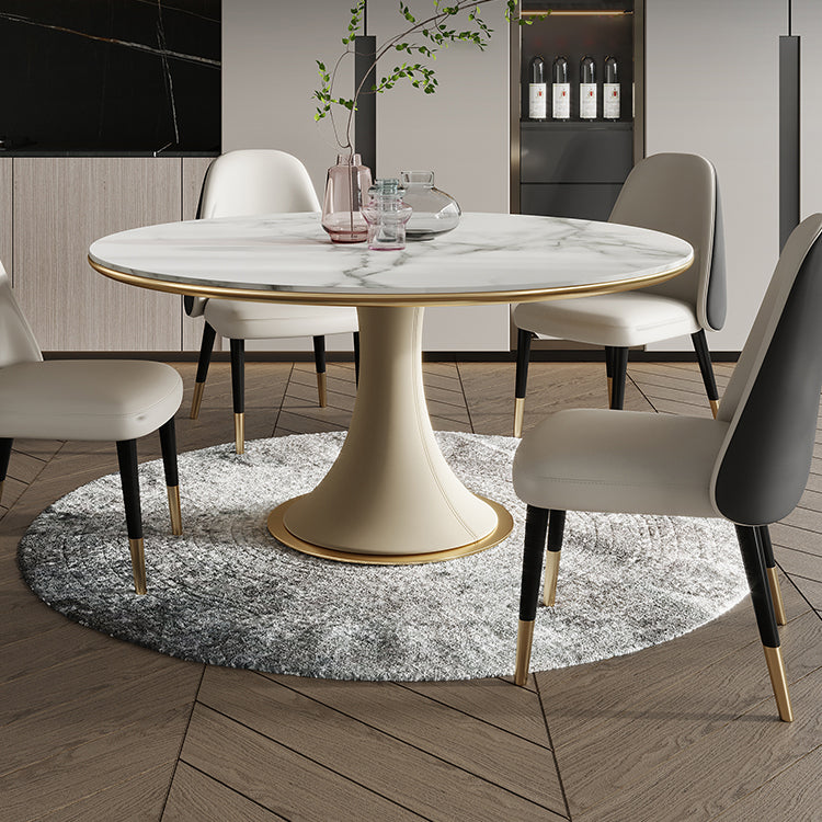 Round Glam Dining Room Set 1/4/5/9 Pcs Sintered Stone Dining Table and Chairs