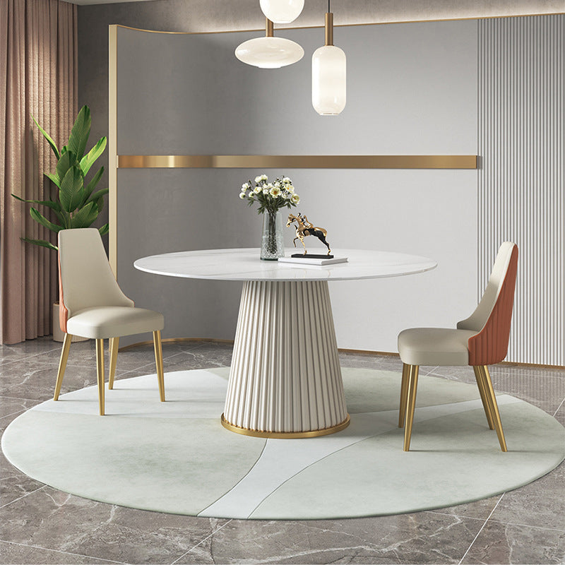 Glam Dining Table Set 1/2/3/5/7 Pcs Round White Dining Table with Side Chairs