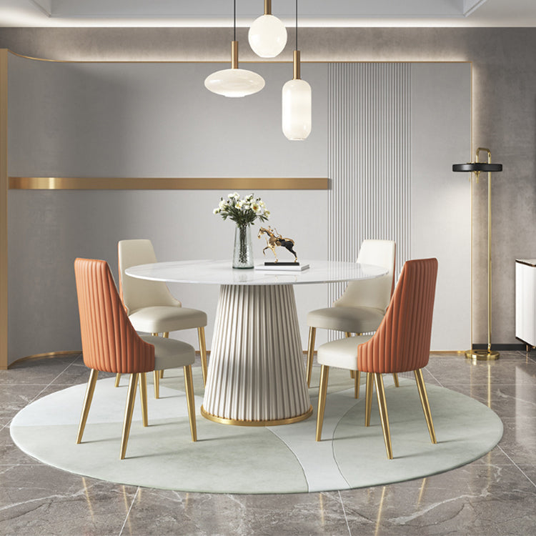 Glam Dining Table Set 1/2/3/5/7 Pcs Round White Dining Table with Side Chairs