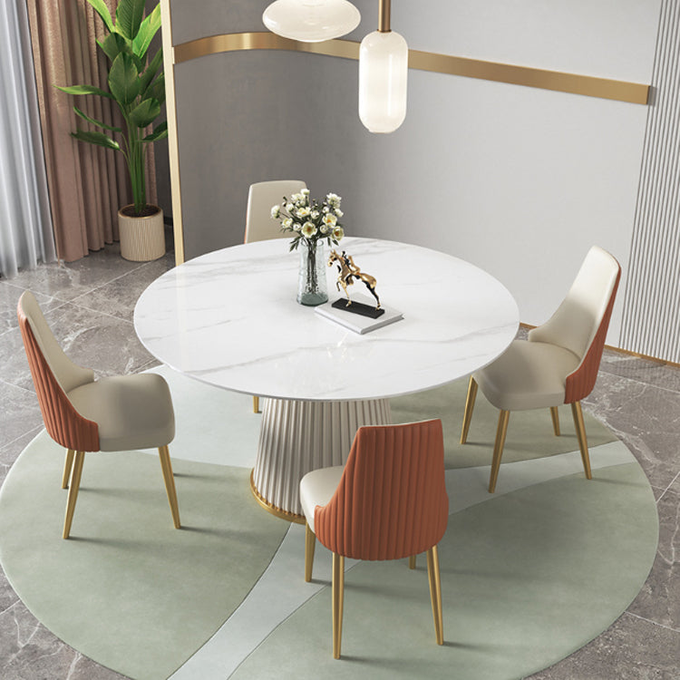 Glam Dining Table Set 1/2/3/5/7 Pcs Round White Dining Table with Side Chairs