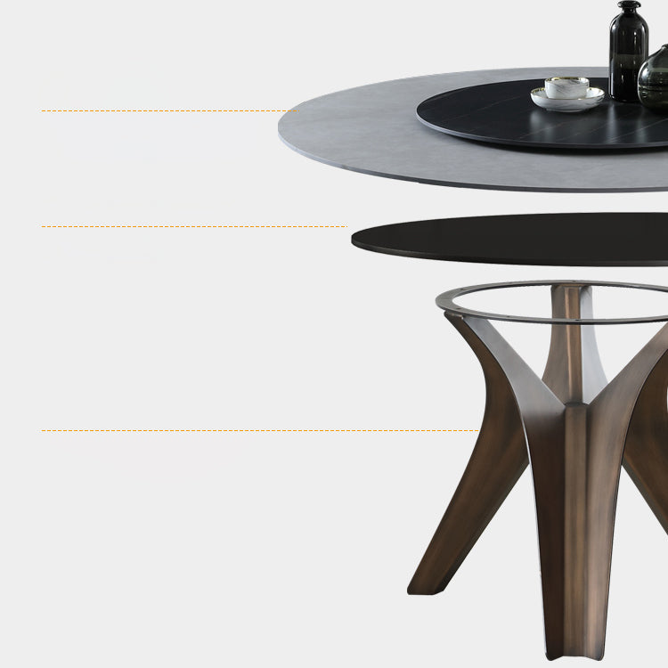 Round Convertible Dining Table Modern Stone Top Pedestal Table in Gold