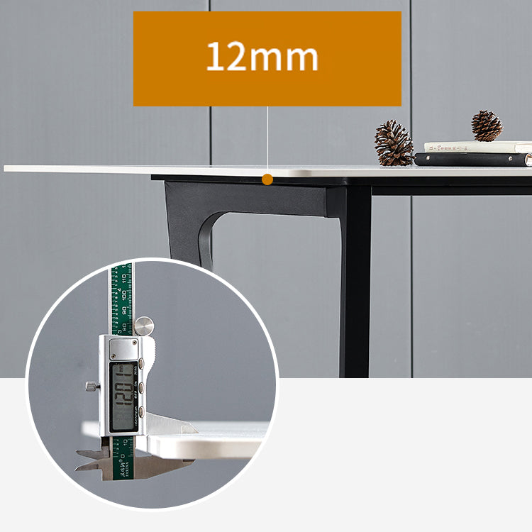 Industrial Stone Rectangle Table Standard Height Dining Room Table with Trestle Base