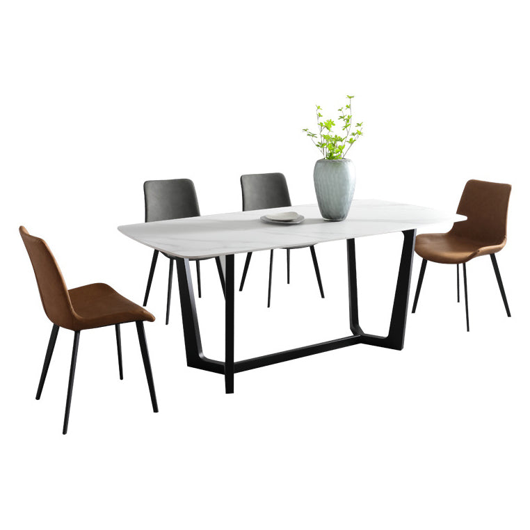 Industrial Stone Rectangle Table Standard Height Dining Room Table with Trestle Base