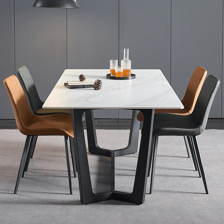 Industrial Stone Rectangle Table Standard Height Dining Room Table with Trestle Base