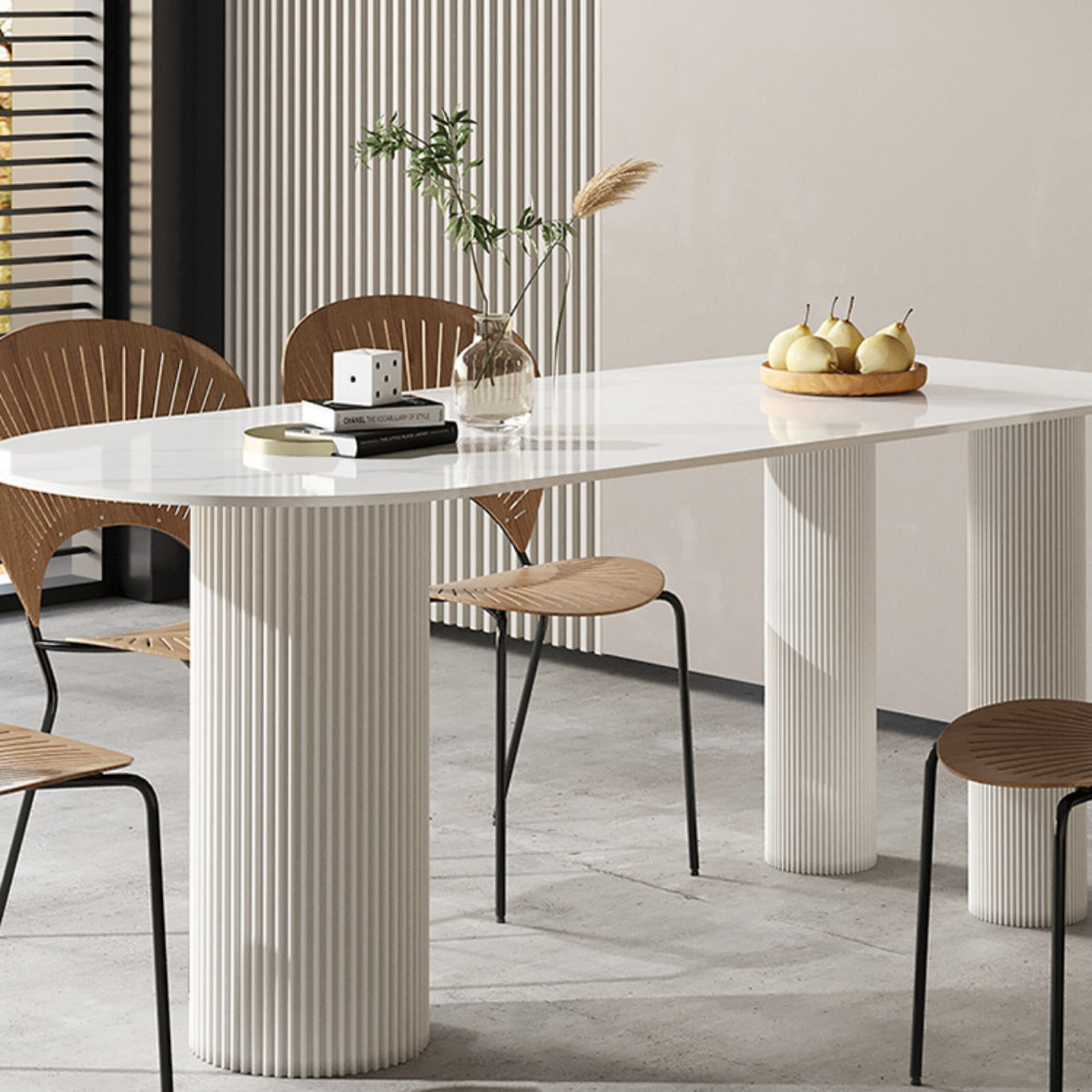 Free Form Stone Top Dining Table Solid Wood Base Dining Table for Kitchen