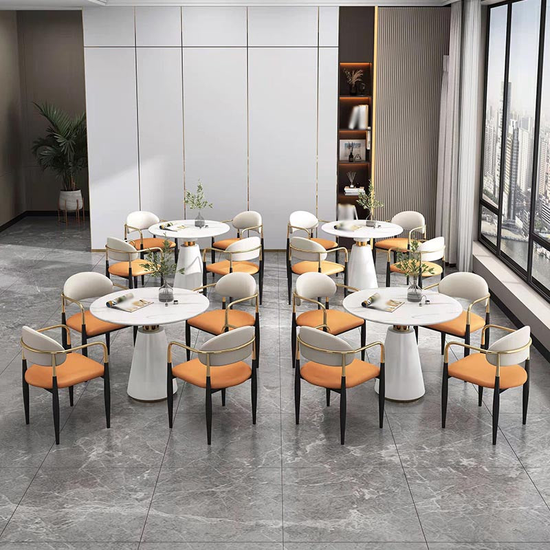 Metal Traditional Luxury Round Table for Dining Room Stone Top Table with Pedestal