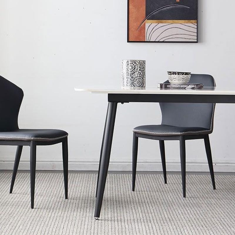 Industrial Stone Rectangle Table Standard Height Dining Table with 4 Legs