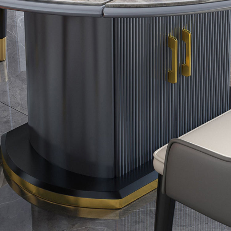 Round Stone Dining Table Traditional Luxury Extendable Dining Table with Pedestal Base