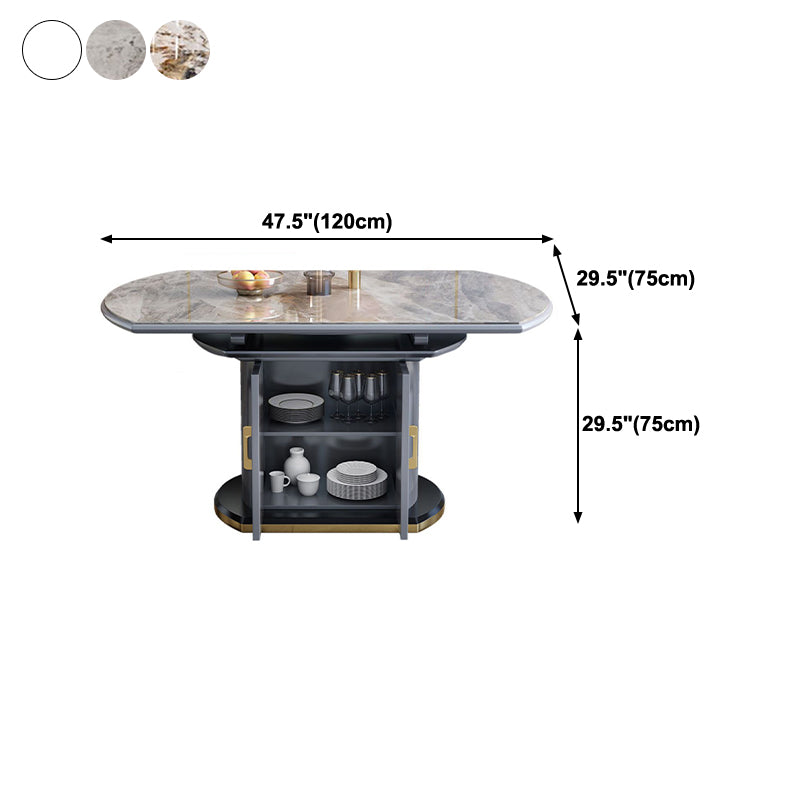 Round Stone Dining Table Traditional Luxury Extendable Dining Table with Pedestal Base
