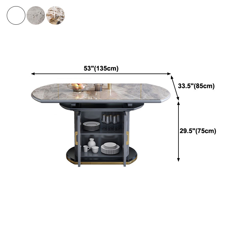 Round Stone Dining Table Traditional Luxury Extendable Dining Table with Pedestal Base