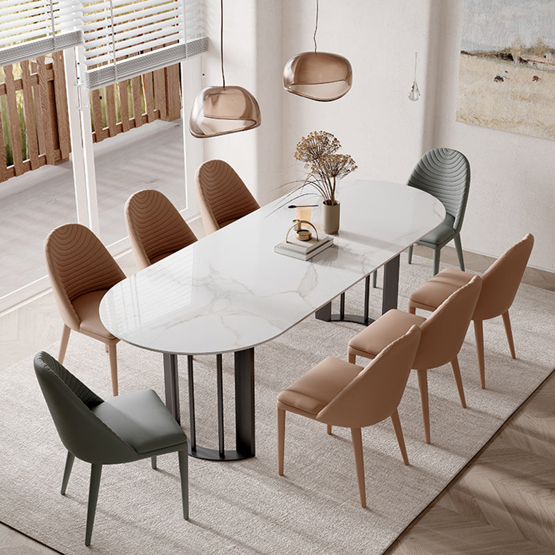 Oval Dining Table Modern Stone Top Dining Table with Double Pedestal