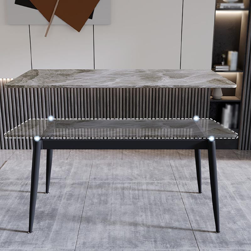 Rectangle Stone Industrial Table Standard Height Dining Table with 4 Legs