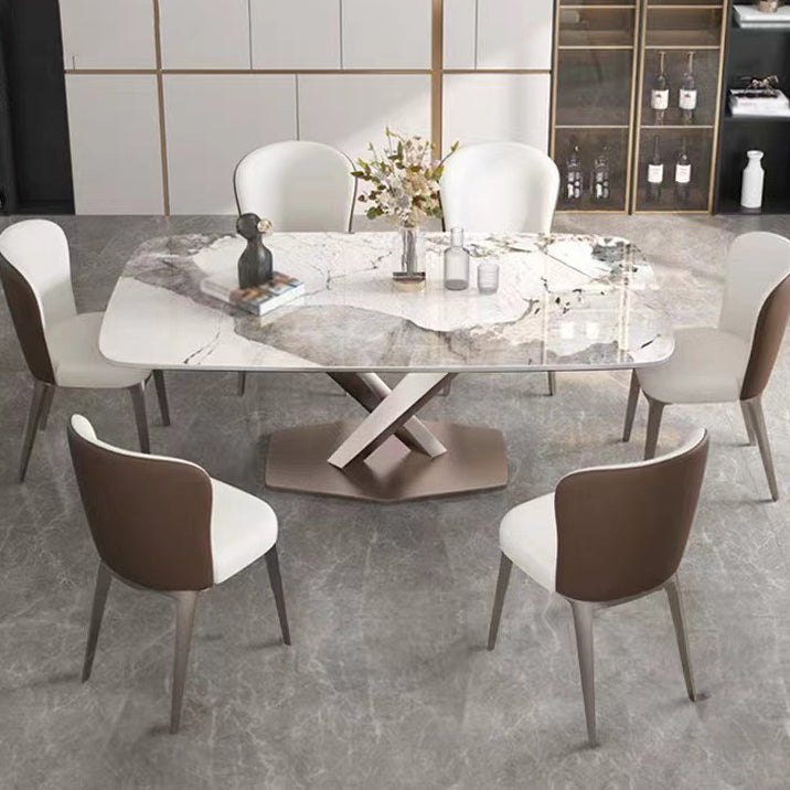 Metal Traditional Luxury Rectangle Table Sintered Stone Top Table with Pedestal