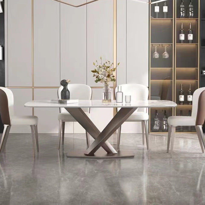 Metal Traditional Luxury Rectangle Table Sintered Stone Top Table with Pedestal