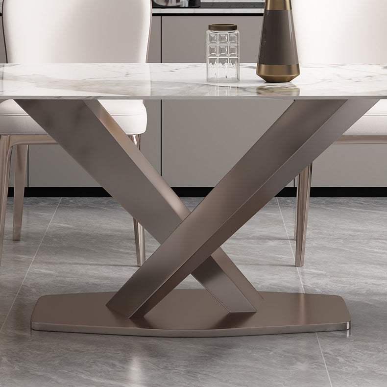 Metal Traditional Luxury Rectangle Table Sintered Stone Top Table with Pedestal