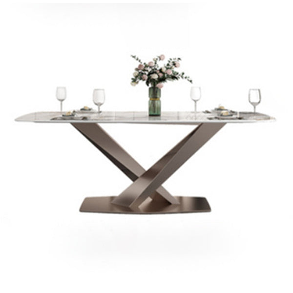 Metal Traditional Luxury Rectangle Table Sintered Stone Top Table with Pedestal