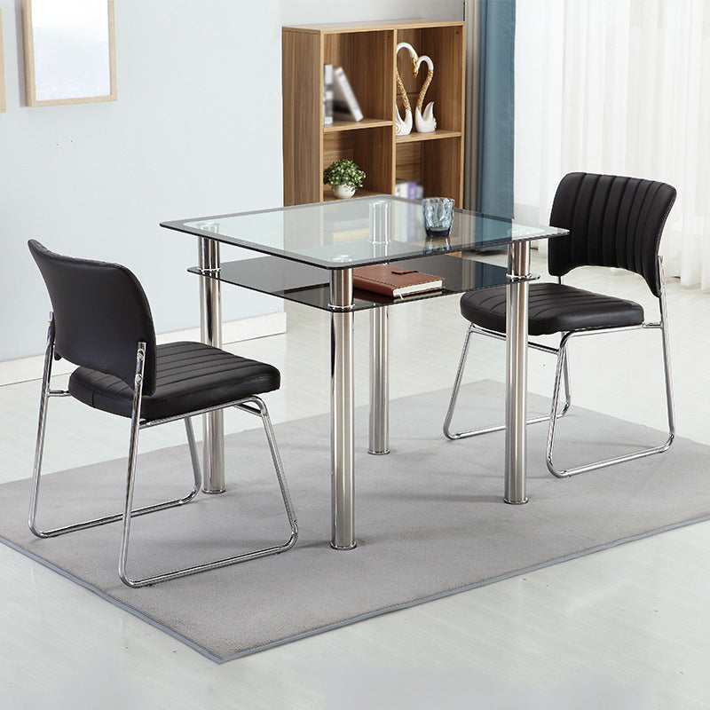Metal Contemporary Dining Table Clear Glass Top Table for Dining Room