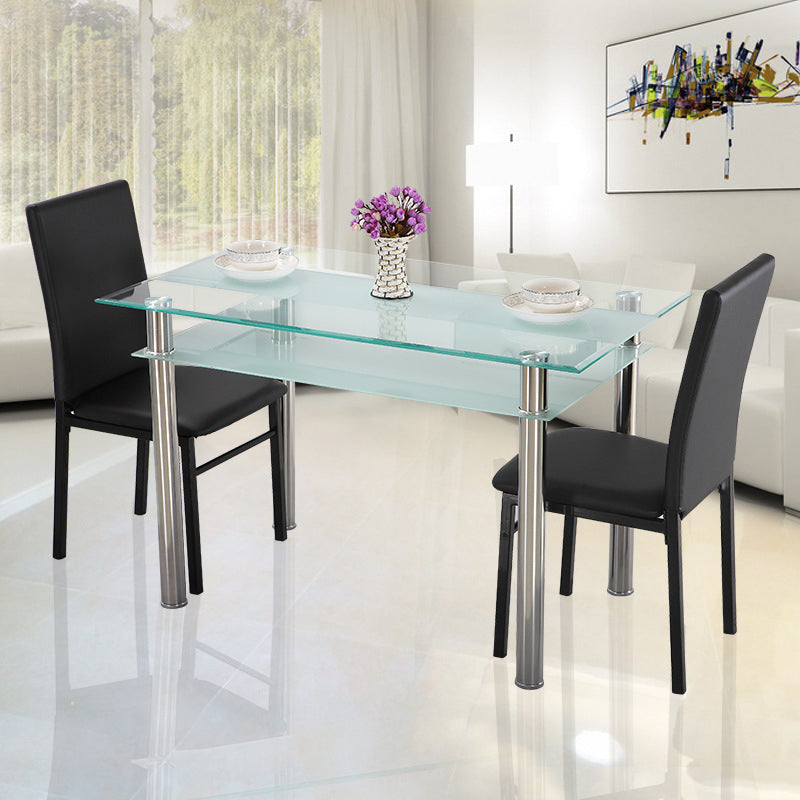 Metal Contemporary Dining Table Clear Glass Top Table for Dining Room