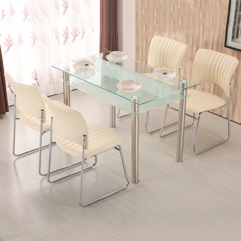 Metal Contemporary Dining Table Clear Glass Top Table for Dining Room