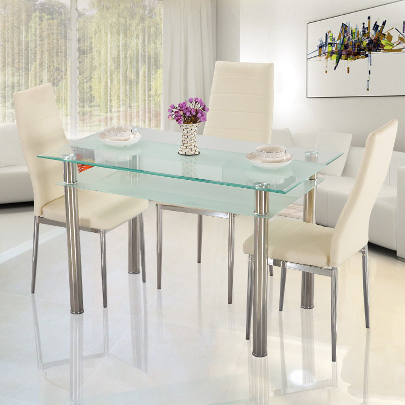 Metal Contemporary Dining Table Clear Glass Top Table for Dining Room