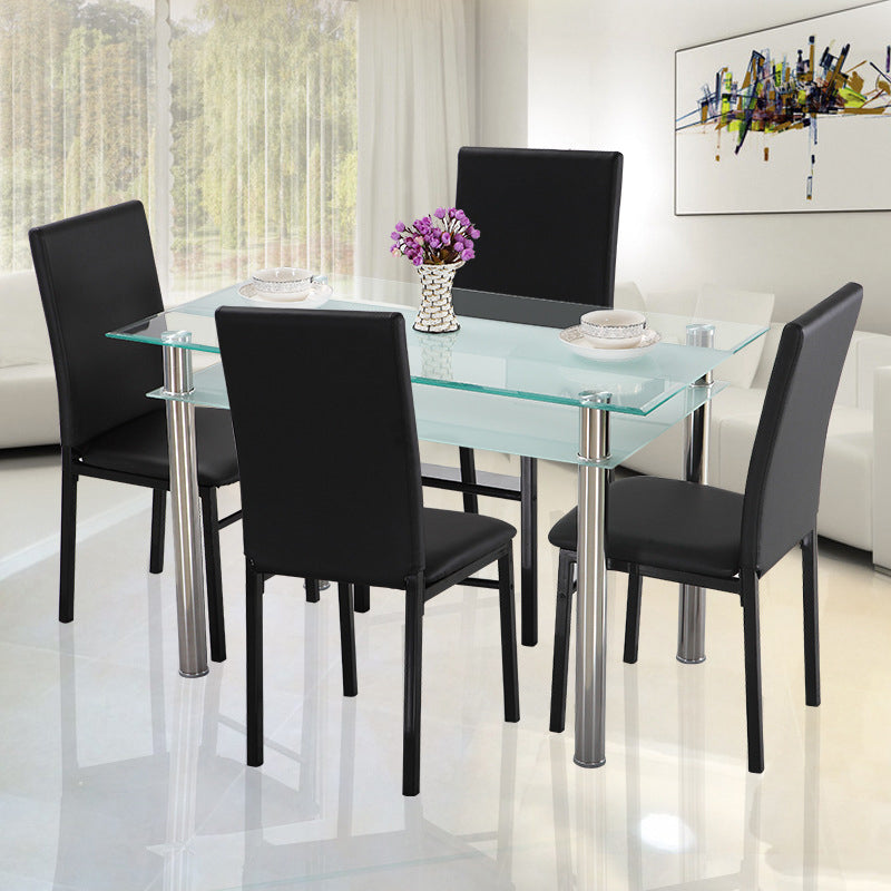 Metal Contemporary Dining Table Clear Glass Top Table for Dining Room